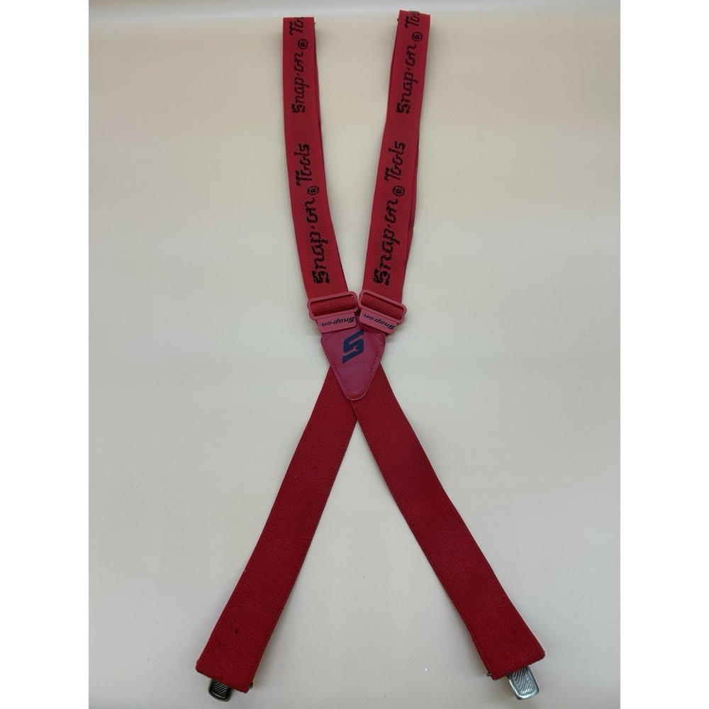 Vintage Snap-On Tools Red Clip Suspenders Embroidered Logo One Size USA Mechanic